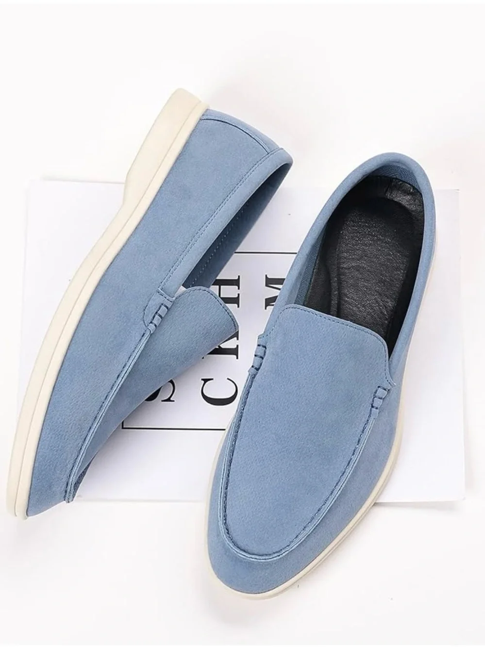New! Men's Light Blue Slip-On Loafers — Casual Suede-Style Comfort (Size: 10.5)